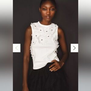 Anthropologie Elegant White Floral Sleeveless Top